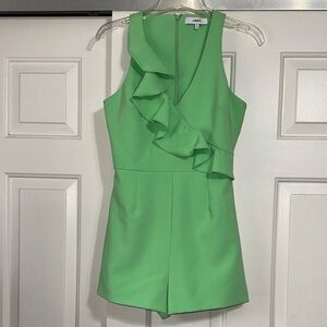 Likely Lime Green Sleeveless Romper with Ruffle Detail